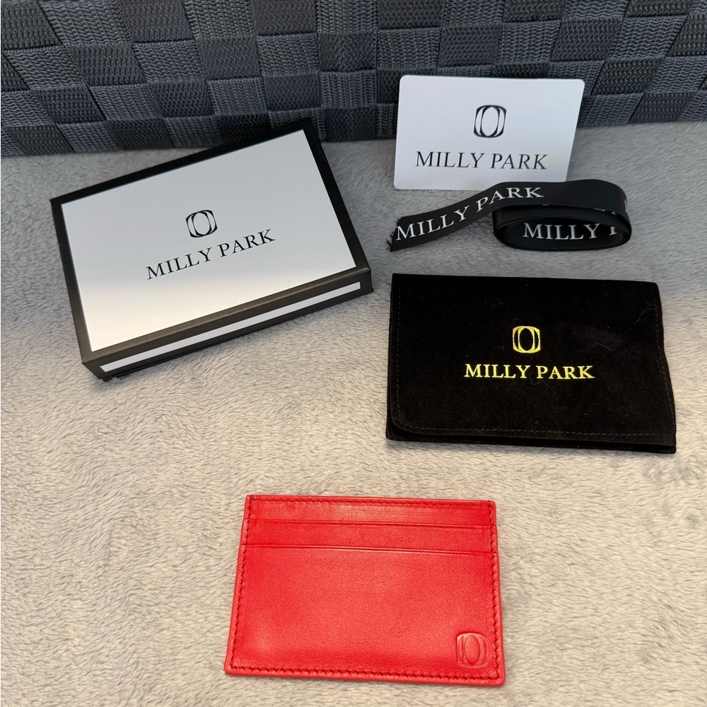 Milly Park New Red Leather Card Holder NWT And Box/Gifting Set/Packaging
